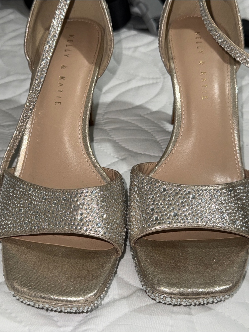 Kelly & Katie Champagne Rhinestone Block Heel Sandals